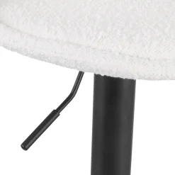 Tabouret réglable 'LANCELOT' en tissu bouclé blanc et pied en métal noir