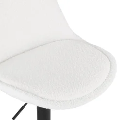 Tabouret réglable 'ROSITA' en tissu bouloché blanc et pied en métal noir