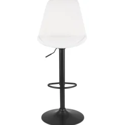 Tabouret réglable 'ROSITA' en tissu bouloché blanc et pied en métal noir