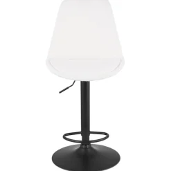 Tabouret réglable 'ROSITA' en tissu bouloché blanc et pied en métal noir