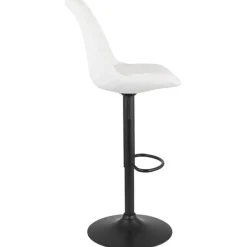 Tabouret réglable 'ROSITA' en tissu bouloché blanc et pied en métal noir