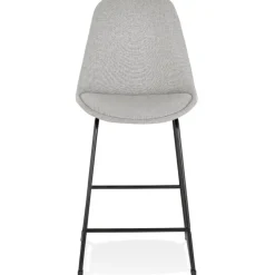 Tabouret snack mi-hauteur 'RIGO MINI' en tissu gris et pieds en métal noir