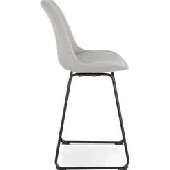 Tabouret snack mi-hauteur 'RIGO MINI' en tissu gris et pieds en métal noir