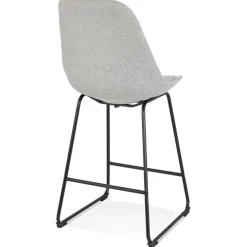 Tabouret snack mi-hauteur 'RIGO MINI' en tissu gris et pieds en métal noir