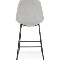 Tabouret snack mi-hauteur 'RIGO MINI' en tissu gris et pieds en métal noir