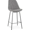 Tabouret snack mi-hauteur 'SPARK MINI' en tissu pied de poule et pieds en métal noir