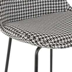 Tabouret snack mi-hauteur 'SPARK MINI' en tissu pied de poule et pieds en métal noir