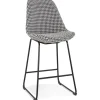Tabouret snack mi-hauteur 'BULLY MINI' en tissu pied de poule et pieds en métal noir