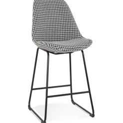 Tabouret snack mi-hauteur 'BULLY MINI' en tissu pied de poule et pieds en métal noir