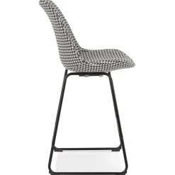 Tabouret snack mi-hauteur 'BULLY MINI' en tissu pied de poule et pieds en métal noir