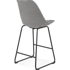 Tabouret snack mi-hauteur 'BULLY MINI' en tissu pied de poule et pieds en métal noir