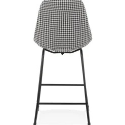 Tabouret snack mi-hauteur 'BULLY MINI' en tissu pied de poule et pieds en métal noir