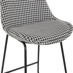 Tabouret snack mi-hauteur 'BULLY MINI' en tissu pied de poule et pieds en métal noir