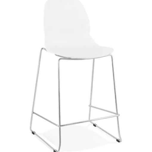 Tabouret snack mi-hauteur 'BERLIN MINI' blanc empilable avec pied en métal chromé