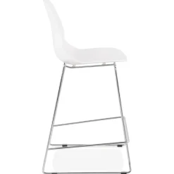 Tabouret snack mi-hauteur 'BERLIN MINI' blanc empilable avec pied en métal chromé