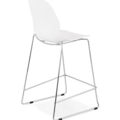 Tabouret snack mi-hauteur 'BERLIN MINI' blanc empilable avec pied en métal chromé