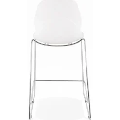Tabouret snack mi-hauteur 'BERLIN MINI' blanc empilable avec pied en métal chromé
