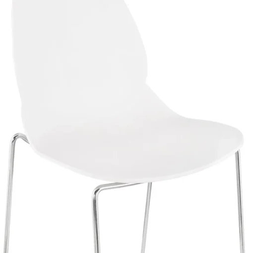 Tabouret snack mi-hauteur 'BERLIN MINI' blanc empilable avec pied en métal chromé