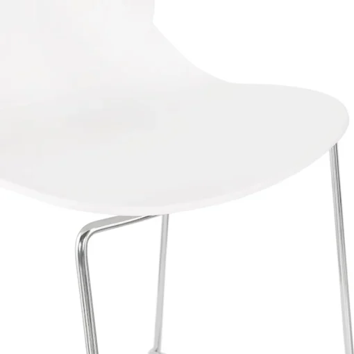 Tabouret snack mi-hauteur 'BERLIN MINI' blanc empilable avec pied en métal chromé