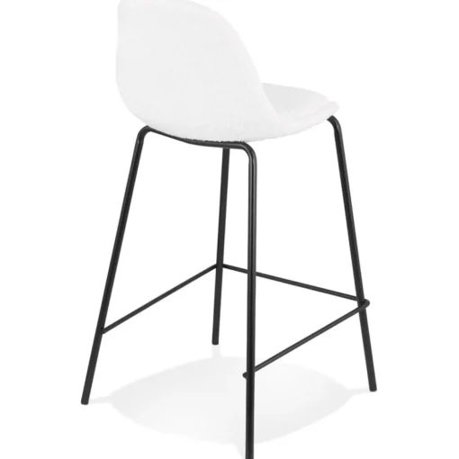 Tabouret snack mi-hauteur 'PLUMAR MINI' en tissu bouclé blanc et pied en métal noir