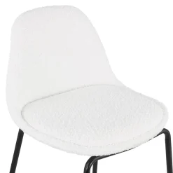 Tabouret snack mi-hauteur 'PLUMAR MINI' en tissu bouclé blanc et pied en métal noir