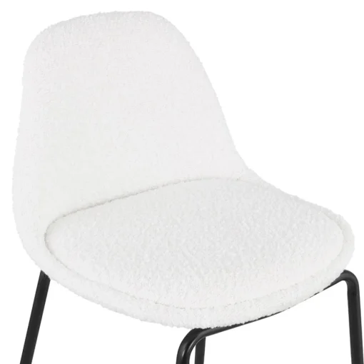 Tabouret snack mi-hauteur 'PLUMAR MINI' en tissu bouclé blanc et pied en métal noir
