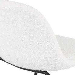 Tabouret snack mi-hauteur 'PLUMAR MINI' en tissu bouclé blanc et pied en métal noir