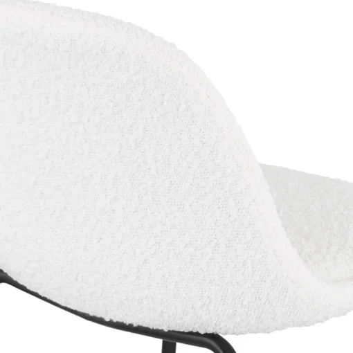 Tabouret snack mi-hauteur 'PLUMAR MINI' en tissu bouclé blanc et pied en métal noir