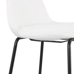 Tabouret snack mi-hauteur 'PLUMAR MINI' en tissu bouclé blanc et pied en métal noir