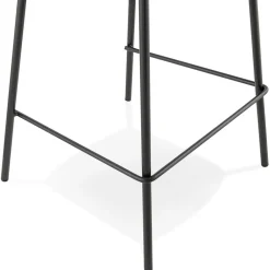 Tabouret snack mi-hauteur 'PLUMAR MINI' en tissu bouclé blanc et pied en métal noir