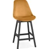 Tabouret snack mi-hauteur 'MORISS MINI' en velours moutarde et pieds en bois noir