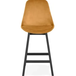 Tabouret snack mi-hauteur 'MORISS MINI' en velours moutarde et pieds en bois noir