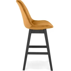 Tabouret snack mi-hauteur 'MORISS MINI' en velours moutarde et pieds en bois noir