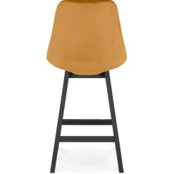 Tabouret snack mi-hauteur 'MORISS MINI' en velours moutarde et pieds en bois noir