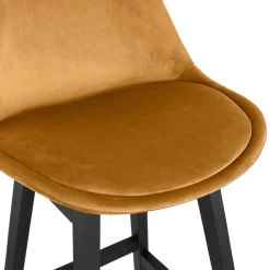 Tabouret snack mi-hauteur 'MORISS MINI' en velours moutarde et pieds en bois noir