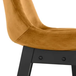 Tabouret snack mi-hauteur 'MORISS MINI' en velours moutarde et pieds en bois noir