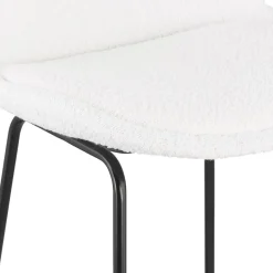 Tabouret snack mi-hauteur 'ALICE MINI' en tissu bouloché blanc et pied traineau en métal noir
