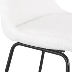 Tabouret snack mi-hauteur 'ALICE MINI' en tissu bouloché blanc et pied traineau en métal noir