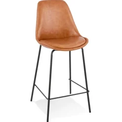 Tabouret snack mi-hauteur 'RITUAL MINI' en matière synthétique brune et pied en métal noir