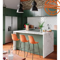 Tabouret snack mi-hauteur 'RITUAL MINI' en matière synthétique brune et pied en métal noir