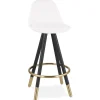 Tabouret snack mi-hauteur 'CLARISSE MINI' en tissu bouloché blanc et 4 pieds en bois noir