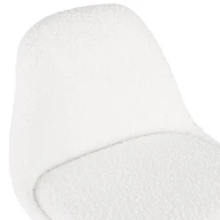 Tabouret snack mi-hauteur 'CLARISSE MINI' en tissu bouloché blanc et 4 pieds en bois noir