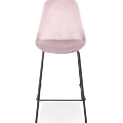 Tabouret snack mi-hauteur 'SPARK MINI' en velours rose et pieds en métal noir