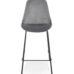 Tabouret snack mi-hauteur 'SPARK MINI' en velours gris et pieds en métal noir