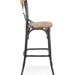 Tabouret snack mi-hauteur 'COTTAGE MINI' en bois finition Noyer effet vieilli noir