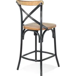 Tabouret snack mi-hauteur 'COTTAGE MINI' en bois finition Noyer effet vieilli noir