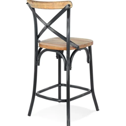 Tabouret snack mi-hauteur 'COTTAGE MINI' en bois finition Noyer effet vieilli noir