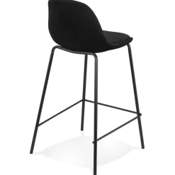 Tabouret snack mi-hauteur 'FENTON MINI' en velours noir et pied en métal noir