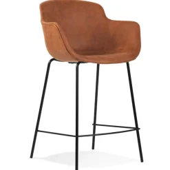 Tabouret snack mi-hauteur 'CALVIN MINI' en microfibre brune