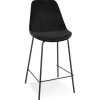 Tabouret snack mi-hauteur 'SPARK MINI' en velours noir et pieds en métal noir